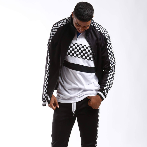 SCREENSHOT Men's Athletic Urban Hip-Hop Track Suit Black Checkered Jacket Large - Picture 2 of 15